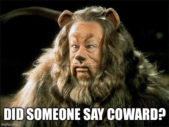 cowardly lion | DID SOMEONE SAY COWARD? | image tagged in cowardly lion | made w/ Imgflip meme maker
