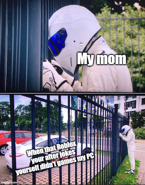 My mom | My mom; When that Roblox your after jokes yourself didn't games my PC | image tagged in stig | made w/ Imgflip meme maker