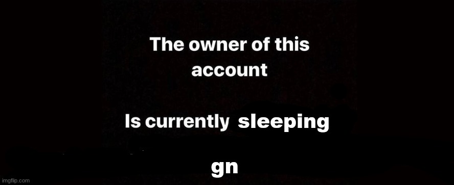 The owner of this account is currently | sleeping; gn | image tagged in the owner of this account is currently | made w/ Imgflip meme maker