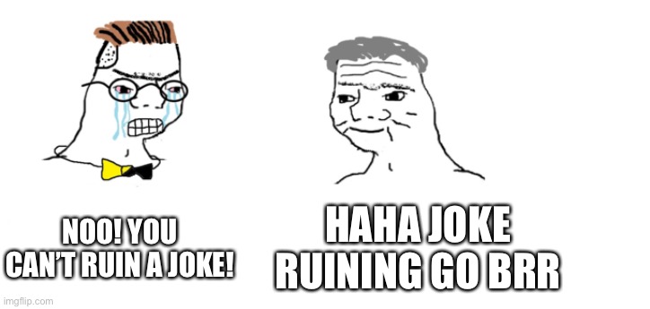 nooo haha go brrr | NOO! YOU CAN’T RUIN A JOKE! HAHA JOKE RUINING GO BRR | image tagged in nooo haha go brrr | made w/ Imgflip meme maker