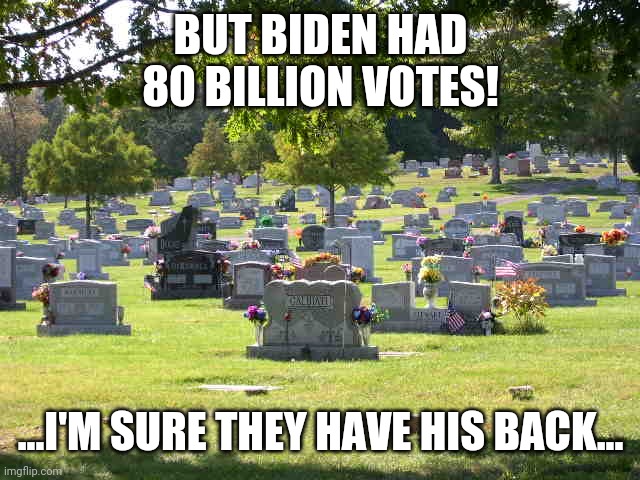cemetery | BUT BIDEN HAD 80 BILLION VOTES! ...I'M SURE THEY HAVE HIS BACK... | image tagged in cemetery | made w/ Imgflip meme maker