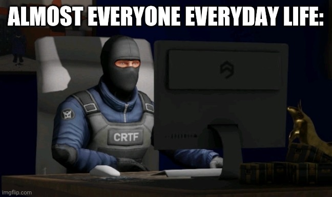 counter-terrorist looking at the computer | ALMOST EVERYONE EVERYDAY LIFE: | image tagged in computer | made w/ Imgflip meme maker