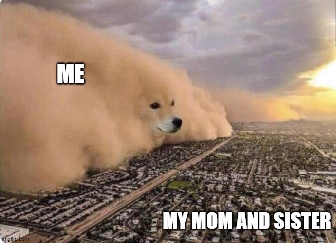 Doge Cloud | ME; MY MOM AND SISTER | image tagged in doge cloud | made w/ Imgflip meme maker