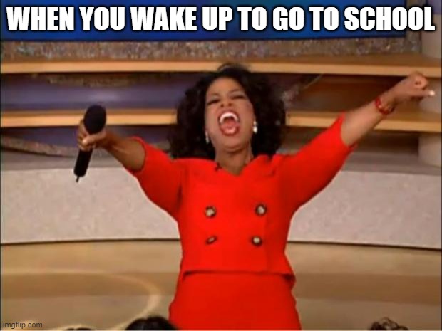 Oprah You Get A | WHEN YOU WAKE UP TO GO TO SCHOOL | image tagged in memes,oprah you get a | made w/ Imgflip meme maker