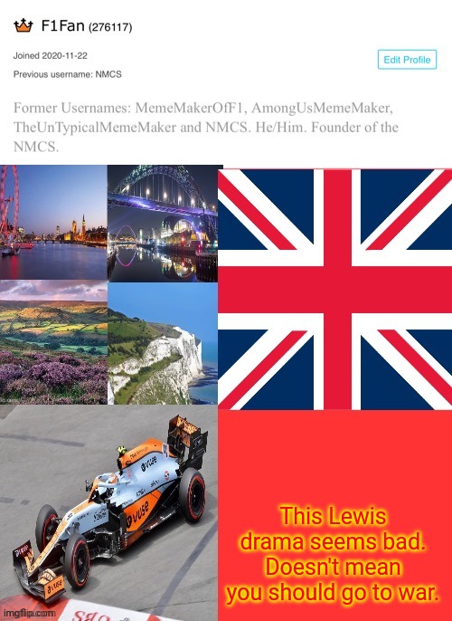 Just report feedback to the site mods and I'm 51% sure he'll get banned. | This Lewis drama seems bad. Doesn't mean you should go to war. | image tagged in f1fan announcement template | made w/ Imgflip meme maker