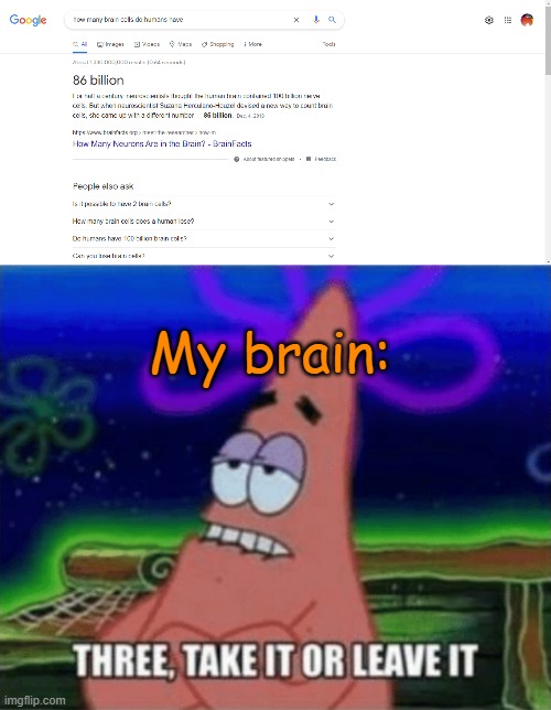 Image Title | My brain: | image tagged in three take it or leave it | made w/ Imgflip meme maker
