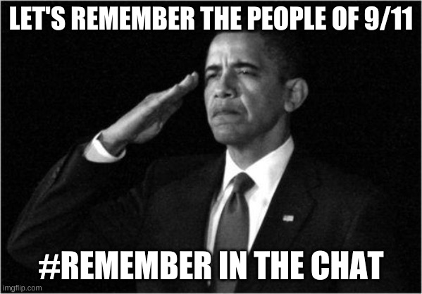 Remember 9/11 people | LET'S REMEMBER THE PEOPLE OF 9/11; #REMEMBER IN THE CHAT | image tagged in obama-salute,9/11 | made w/ Imgflip meme maker