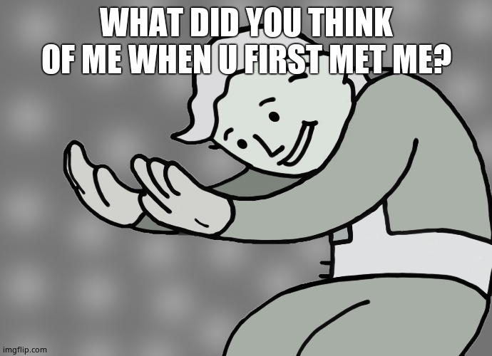 Hol up | WHAT DID YOU THINK OF ME WHEN U FIRST MET ME? | image tagged in hol up | made w/ Imgflip meme maker