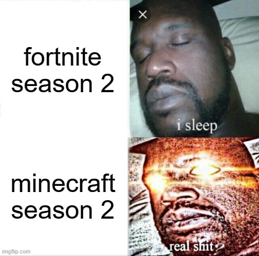 Sleeping Shaq | fortnite season 2; minecraft season 2 | image tagged in memes,sleeping shaq | made w/ Imgflip meme maker
