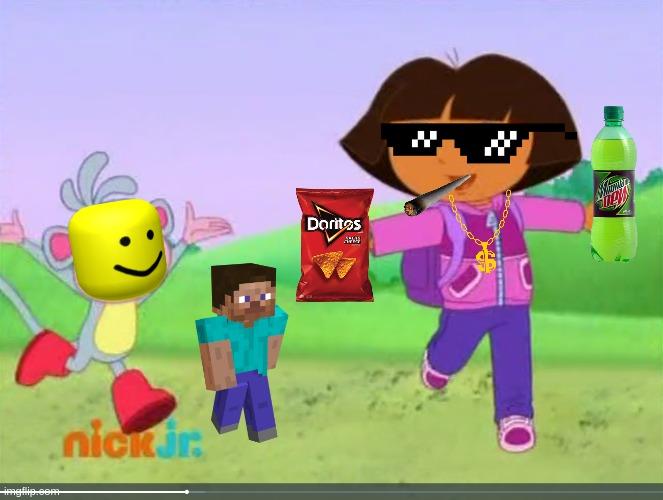 Boots Got OOFed by Roblox! | image tagged in dora the explorer,roblox,roblox oof,minecraft | made w/ Imgflip meme maker