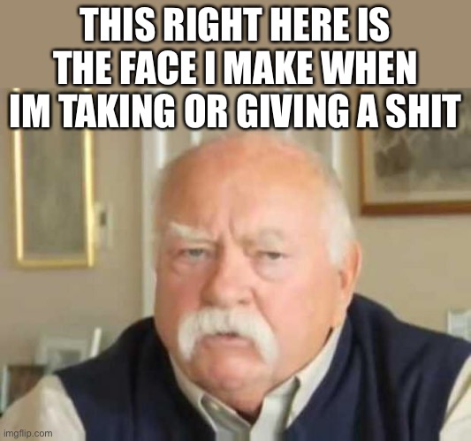 Giving a Shit For Diabetes |  THIS RIGHT HERE IS THE FACE I MAKE WHEN IM TAKING OR GIVING A SHIT | image tagged in wilford brimley,starring twiki | made w/ Imgflip meme maker
