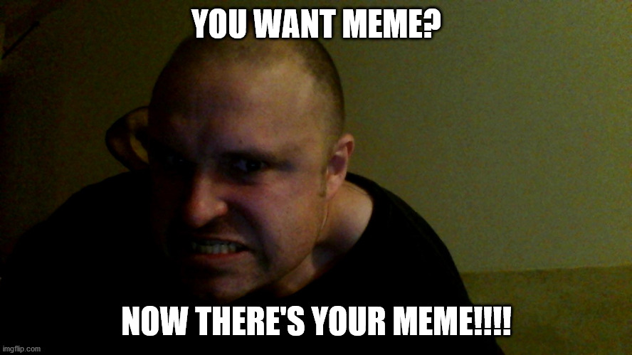 You want meme? | YOU WANT MEME? NOW THERE'S YOUR MEME!!!! | image tagged in angry,funny,surly,here you go | made w/ Imgflip meme maker