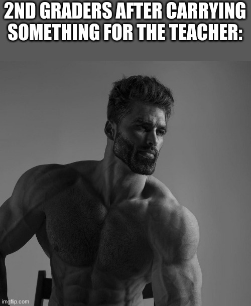 2ND GRADERS AFTER CARRYING SOMETHING FOR THE TEACHER: | image tagged in giga chad | made w/ Imgflip meme maker