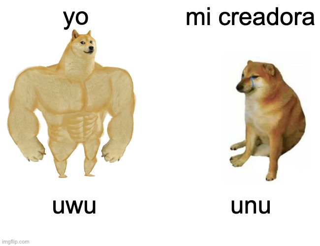 Buff Doge vs. Cheems Meme | yo mi creadora uwu unu | image tagged in memes,buff doge vs cheems | made w/ Imgflip meme maker