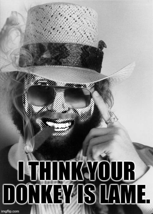 Hank Strangmeme Jr | I THINK YOUR DONKEY IS LAME. | image tagged in hank strangmeme jr | made w/ Imgflip meme maker