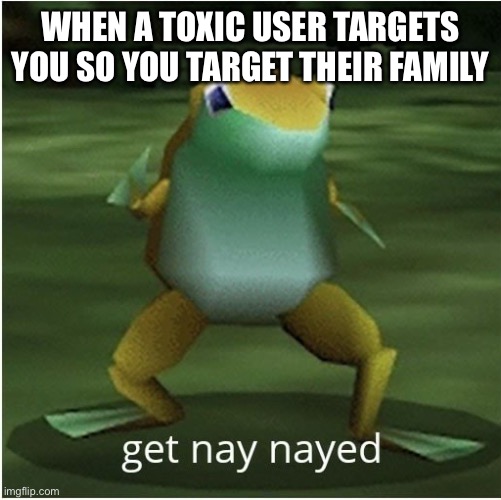 get nay nayed | WHEN A TOXIC USER TARGETS YOU SO YOU TARGET THEIR FAMILY | image tagged in get nay nayed | made w/ Imgflip meme maker