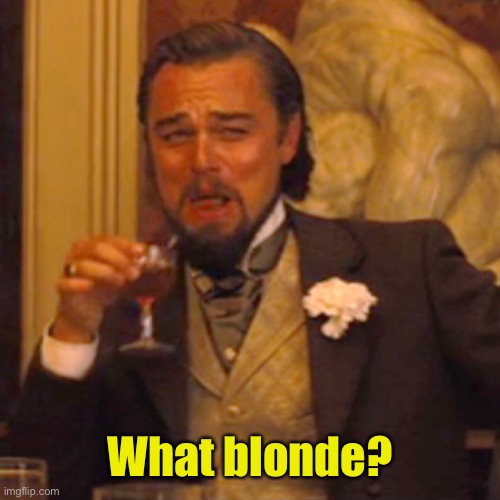 Laughing Leo Meme | What blonde? | image tagged in memes,laughing leo | made w/ Imgflip meme maker