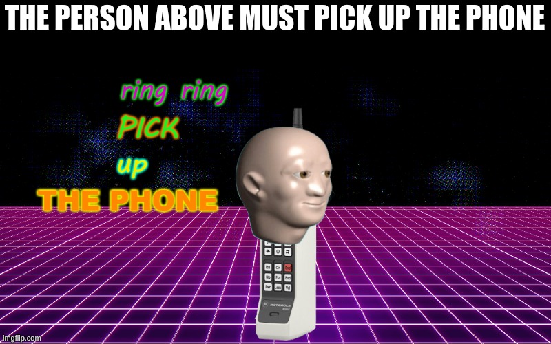ring ring pick up the phone | THE PERSON ABOVE MUST PICK UP THE PHONE | image tagged in ring ring pick up the phone | made w/ Imgflip meme maker