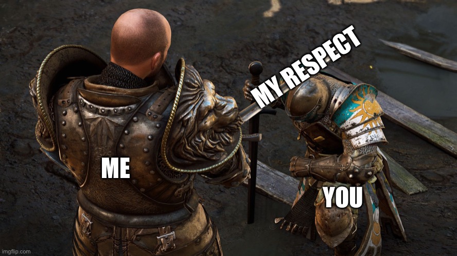You have my respect :3 | MY RESPECT; YOU; ME | image tagged in crusader being honored | made w/ Imgflip meme maker