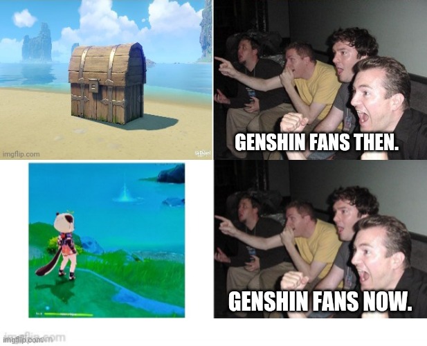 Genshin Fans. | GENSHIN FANS THEN. GENSHIN FANS NOW. | image tagged in memes | made w/ Imgflip meme maker