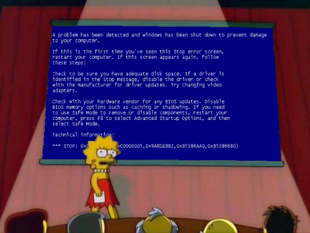 image tagged in memes,lisa simpson's presentation,blue screen of death,bsod,humor | made w/ Imgflip meme maker