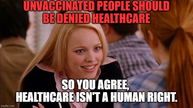So You Agree | UNVACCINATED PEOPLE SHOULD
BE DENIED HEALTHCARE; SO YOU AGREE, 
HEALTHCARE ISN'T A HUMAN RIGHT. | image tagged in so you agree | made w/ Imgflip meme maker