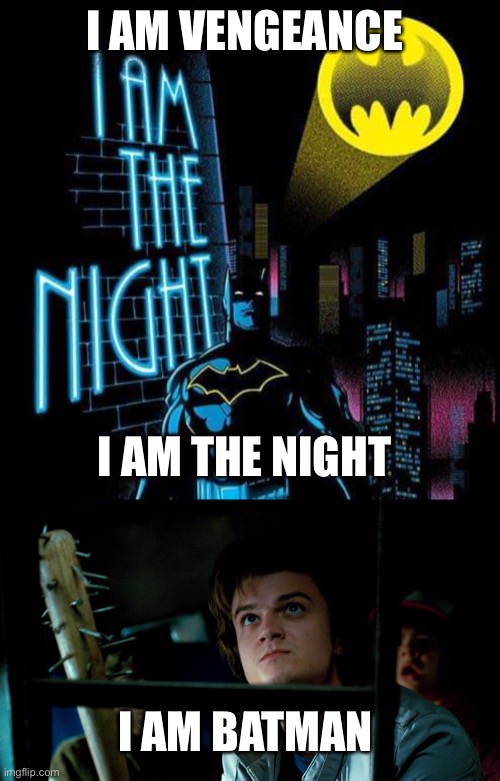 Oh! So THAT’s why his partner’s name is ROBIN!! | I AM VENGEANCE; I AM THE NIGHT; I AM BATMAN | image tagged in batman i am the night | made w/ Imgflip meme maker