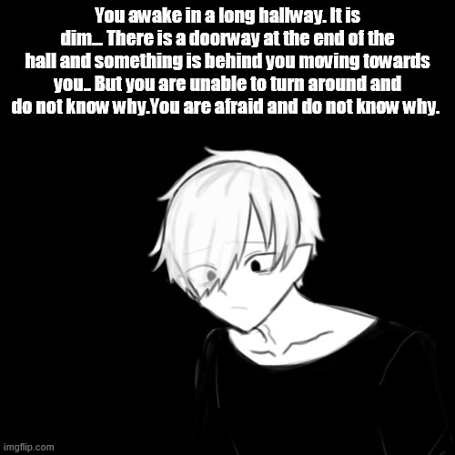 Sorta a Horror RP- | You awake in a long hallway. It is dim... There is a doorway at the end of the hall and something is behind you moving towards you.. But you are unable to turn around and do not know why.You are afraid and do not know why. | made w/ Imgflip meme maker