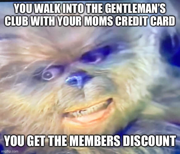 Relization | YOU WALK INTO THE GENTLEMAN’S CLUB WITH YOUR MOMS CREDIT CARD; YOU GET THE MEMBERS DISCOUNT | image tagged in trololol | made w/ Imgflip meme maker