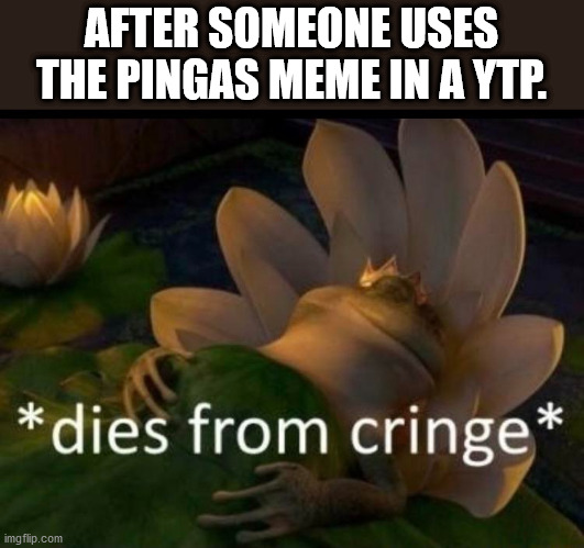 *dies of cringe* | AFTER SOMEONE USES THE PINGAS MEME IN A YTP. | image tagged in dies of cringe | made w/ Imgflip meme maker