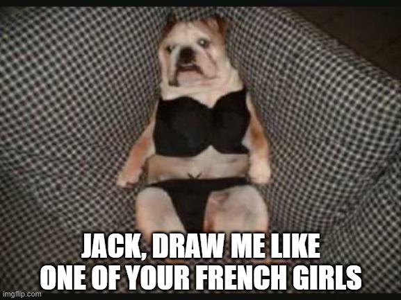 Posing | JACK, DRAW ME LIKE ONE OF YOUR FRENCH GIRLS | image tagged in funny dog | made w/ Imgflip meme maker