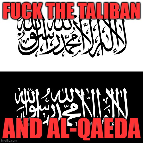 Fuck the Taliban and Al Qaeda (Flags) | FUCK THE TALIBAN; AND AL-QAEDA | image tagged in taliban,al-qaeda,nsfw,evil sobs,flags | made w/ Imgflip meme maker