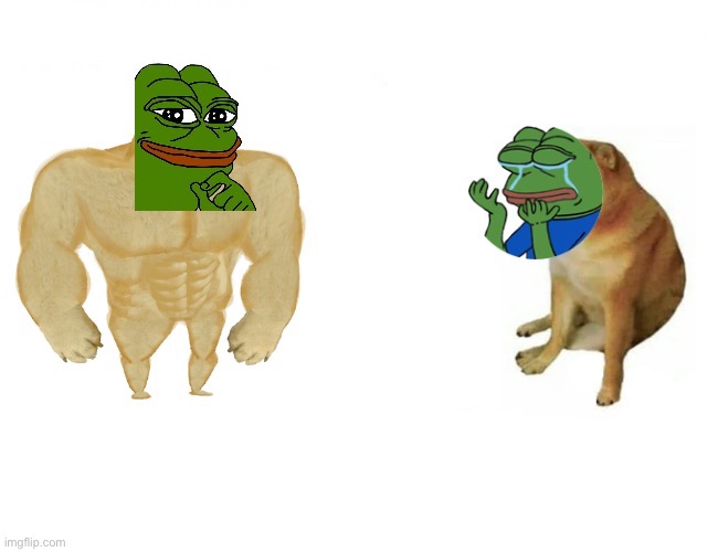 High Quality Pepe buff Doge vs. cheems Blank Meme Template