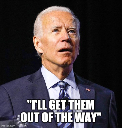 Joe Biden | "I'LL GET THEM OUT OF THE WAY" | image tagged in joe biden | made w/ Imgflip meme maker