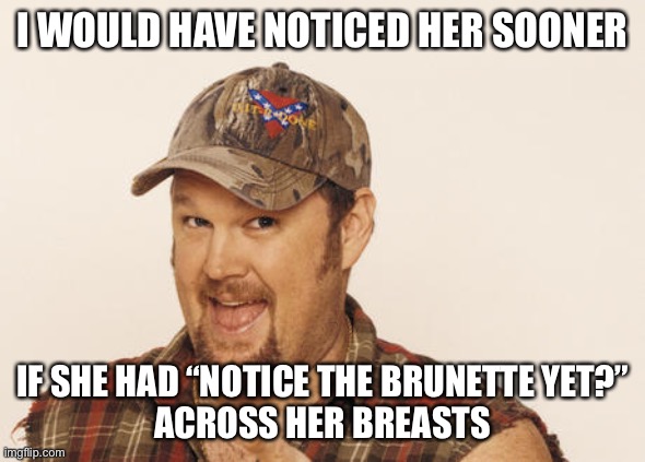 Now that's funny right there | I WOULD HAVE NOTICED HER SOONER IF SHE HAD “NOTICE THE BRUNETTE YET?”
ACROSS HER BREASTS | image tagged in now that's funny right there | made w/ Imgflip meme maker