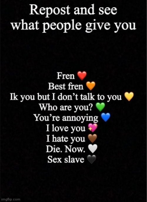 Repost and see what heart you give me | made w/ Imgflip meme maker