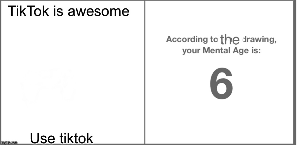 Mental age | TikTok is awesome; Use tiktok | image tagged in the mental age is x | made w/ Imgflip meme maker