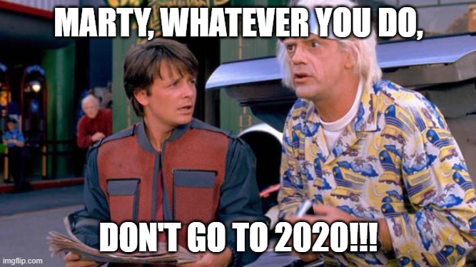 DON'T GO TO 2020!!! | MARTY, WHATEVER YOU DO, DON'T GO TO 2020!!! | image tagged in back to the future,2020 | made w/ Imgflip meme maker