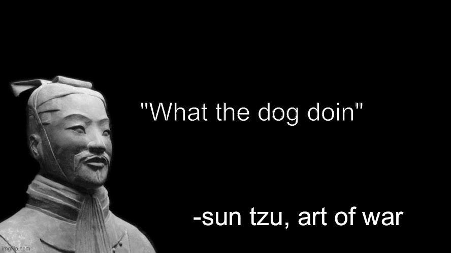 lol | "What the dog doin"; -sun tzu, art of war | image tagged in sun tzu,what the dog doin | made w/ Imgflip meme maker