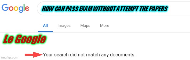 Exam | HOW CAN PASS EXAM WITHOUT ATTEMPT THE PAPERS; Le Google | image tagged in google no results,exam,pakistan,google search | made w/ Imgflip meme maker