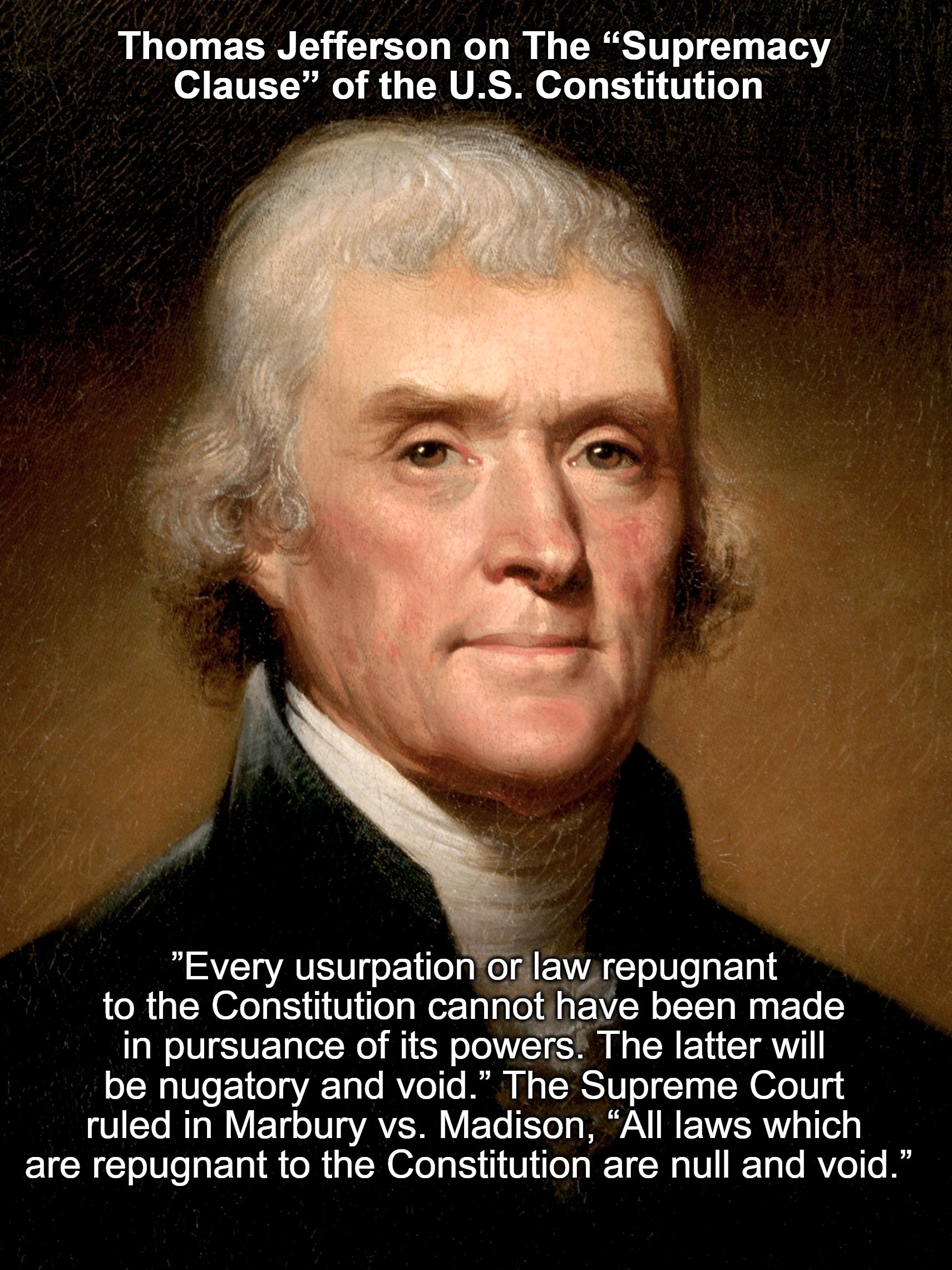 Thomas Jefferson on The “Supremacy Clause” of the U.S. Constitution | Thomas Jefferson on The “Supremacy Clause” of the U.S. Constitution | image tagged in thomas jefferson,usurpation,null and void,the constitution | made w/ Imgflip meme maker
