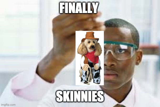 If there's something called furries, why not the other way? | FINALLY; SKINNIES | image tagged in finally | made w/ Imgflip meme maker