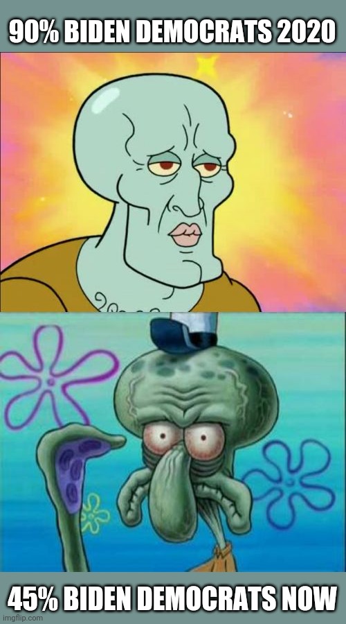 Squidward | 90% BIDEN DEMOCRATS 2020; 45% BIDEN DEMOCRATS NOW | image tagged in memes,squidward | made w/ Imgflip meme maker