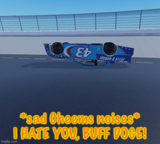 Buff and Cheems clashed. | *sad Cheems noises* I HATE YOU, BUFF DOGE! | image tagged in cheems,buff doge,buff doge vs cheems,memes,nascar,nmcs | made w/ Imgflip meme maker