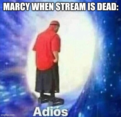Adios | MARCY WHEN STREAM IS DEAD: | image tagged in adios | made w/ Imgflip meme maker