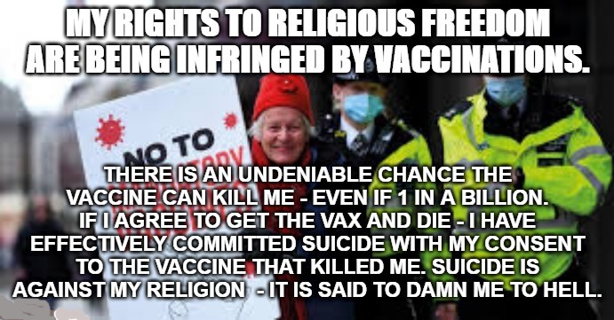 Mandatory V infringes on my Religious Rights | image tagged in religious rights,legal,v,rights,law | made w/ Imgflip meme maker