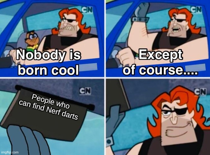 Nobody is born cool | People who can find Nerf darts | image tagged in nobody is born cool,nerf,relatable | made w/ Imgflip meme maker