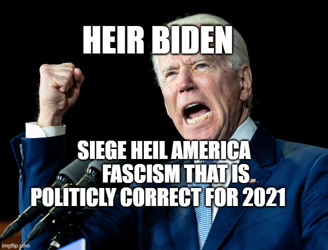 Joe Biden's fist | HEIR BIDEN; SIEGE HEIL AMERICA       FASCISM THAT IS POLITICLY CORRECT FOR 2021 | image tagged in joe biden's fist | made w/ Imgflip meme maker