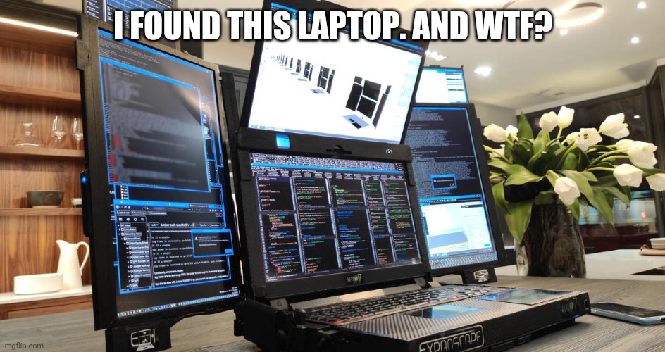 Multi Screen Laptop | I FOUND THIS LAPTOP. AND WTF? | image tagged in multi screen laptop | made w/ Imgflip meme maker