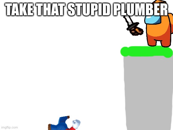 That what you get | TAKE THAT STUPID PLUMBER | image tagged in blank white template | made w/ Imgflip meme maker